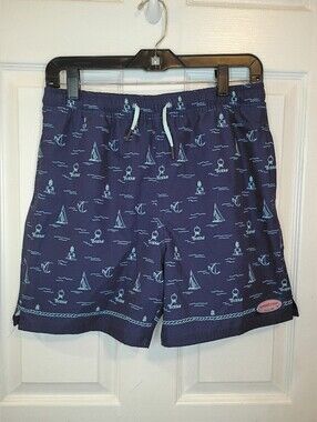 Vineyard Vines Boys Blue Sailboat Print Swim Trunks Size Large (16)